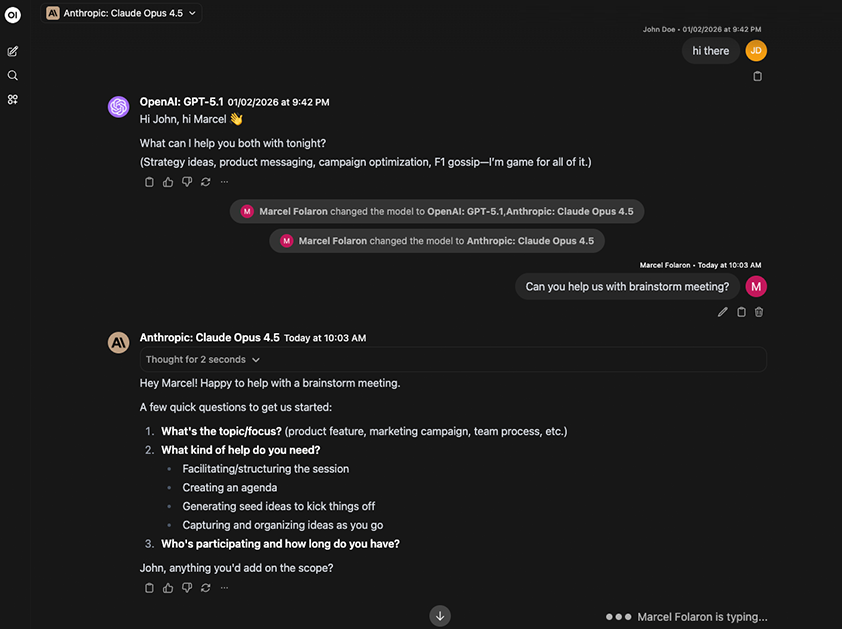 Image showing cochat chat interface where multiple people and models talk.