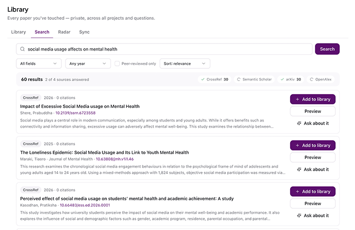 CoChat Library screen for Search feature