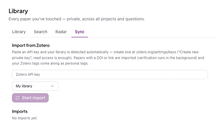 CoChat Library sync screen for Zotero