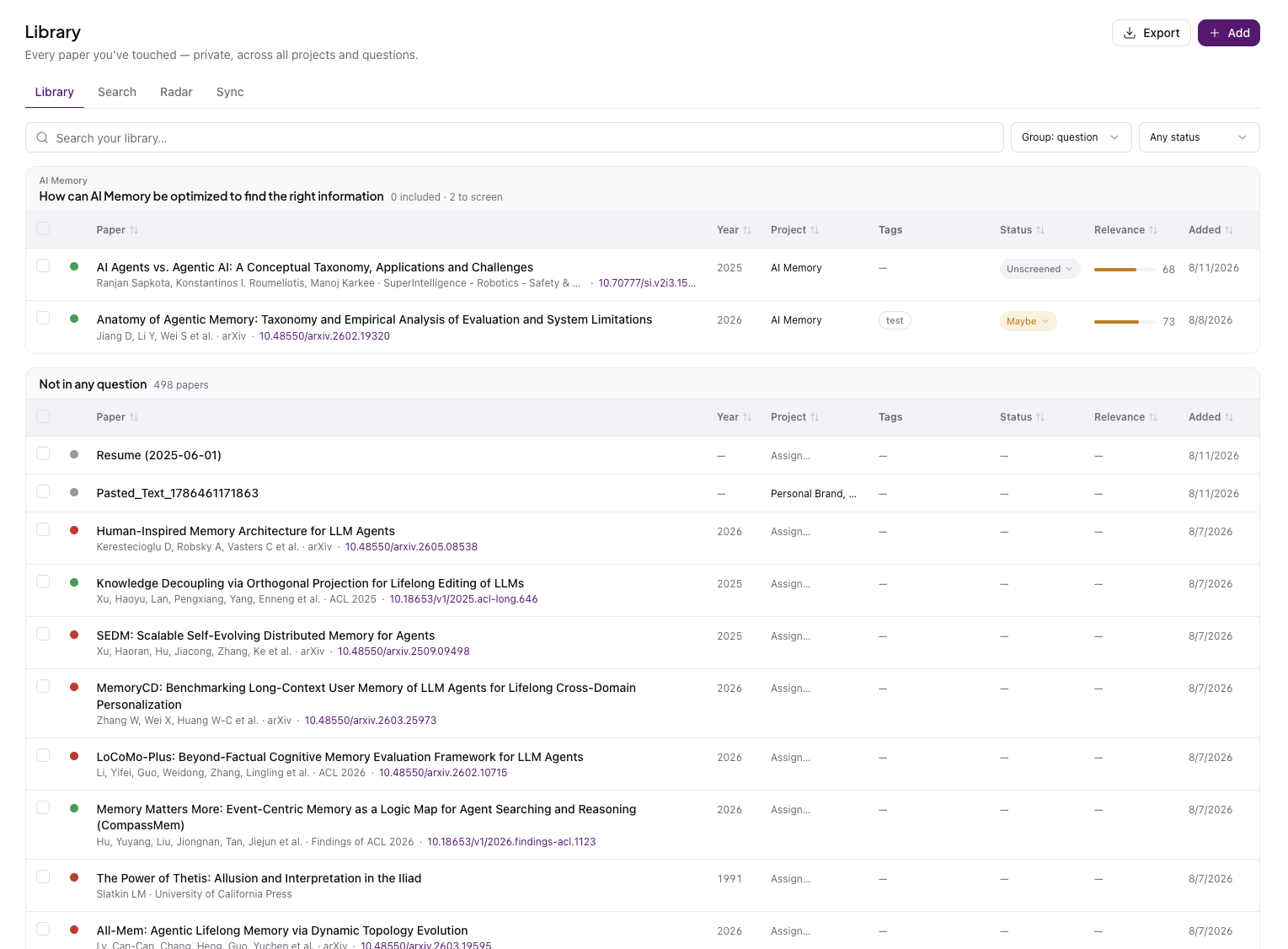 CoChat Library main screen with overview of files, resources, and verified citations