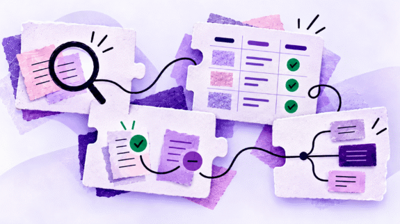 Systemic-review-blog-hero-w-logo-tiny Connected paper modules representing systematic review software for searching, screening studies, organizing evidence, and reporting findings.