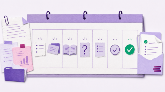 blog-hero-midterm-prep-one-week-review-system Lecture notes and course readings being organized into a seven-day midterm study system with flash cards and practice questions.
