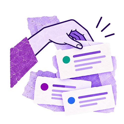 Hand sorts extracted research findings into organized cards.